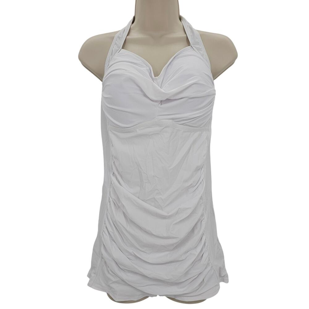 Tempt Me Womans size 3XL Retro Halter Neck Boyleg One Piece Swimsuit White NWOT
